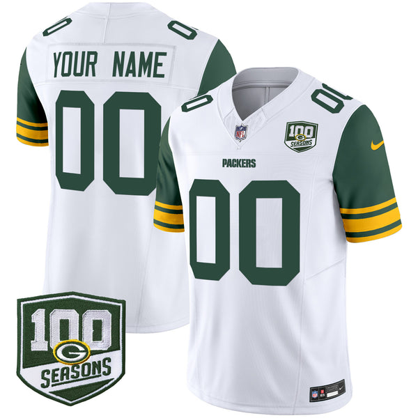 Green Bay Packers Throwback 100th Season Patch Vapor Limited Custom Jersey - All Stitched