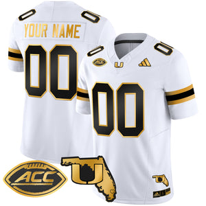 Miami Hurricanes 2025 Florida Patch Gold Vapor Limited Custom Jersey - All Stitched