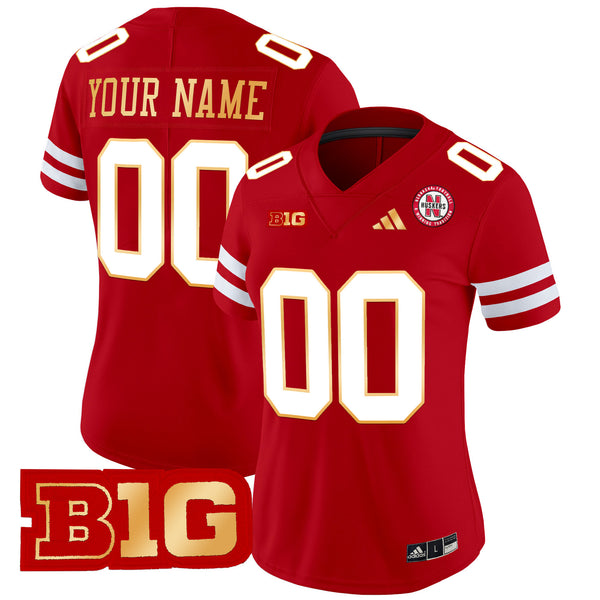Nebraska Cornhuskers 2025 Gold Trim Vapor Limited Custom Jersey - All Stitched