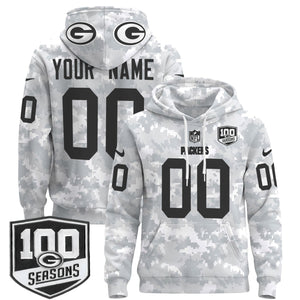 Green Bay Packers Throwback 2024 Salute to Service Custom Pullover Hoodie - All Stitched
