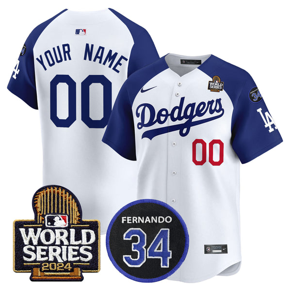 Dodgers Fernando Memorial & 2024 World Series Patch Vapor Premier Limited Custom Jersey V2 - All Stitched
