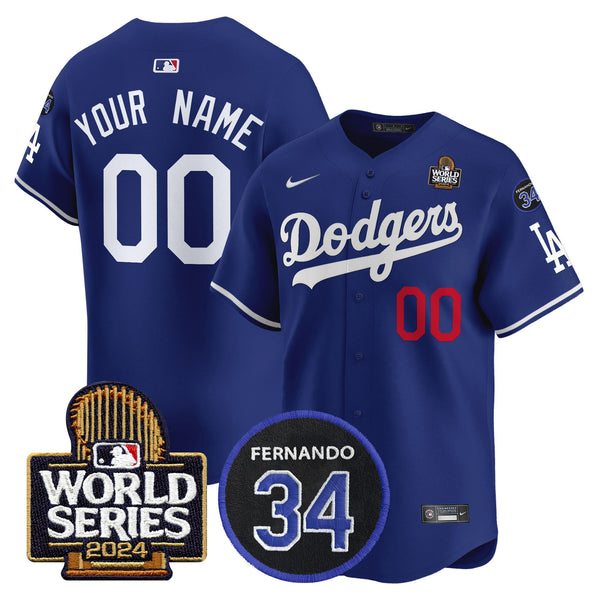Dodgers Fernando Memorial & 2024 World Series Patch Vapor Premier Limited Custom Jersey V2 - All Stitched