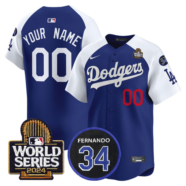 Dodgers Fernando Memorial & 2024 World Series Patch Vapor Premier Limited Custom Jersey V2 - All Stitched