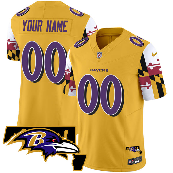 Ravens Maryland Flag Vapor Limited Custom Jersey V2 - All Stitched