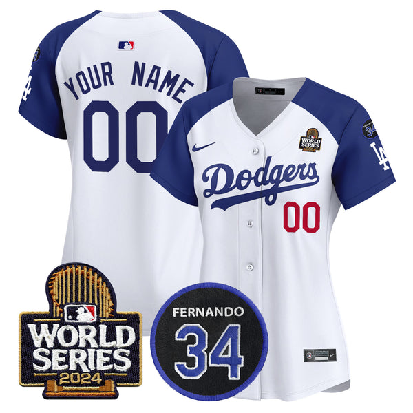 Dodgers Fernando Memorial & 2024 World Series Patch Vapor Premier Limited Custom Jersey V2 - All Stitched