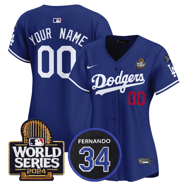 Dodgers Fernando Memorial & 2024 World Series Patch Vapor Premier Limited Custom Jersey V2 - All Stitched