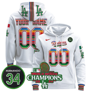 Dodgers Mexico 2024 World Series Champions Custom Pullover Hoodie V2 - All Stitched