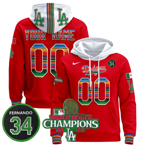 Dodgers Mexico 2024 World Series Champions Custom Pullover Hoodie V2 - All Stitched