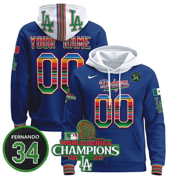 Dodgers Mexico 2024 World Series Champions Custom Pullover Hoodie V2 - All Stitched