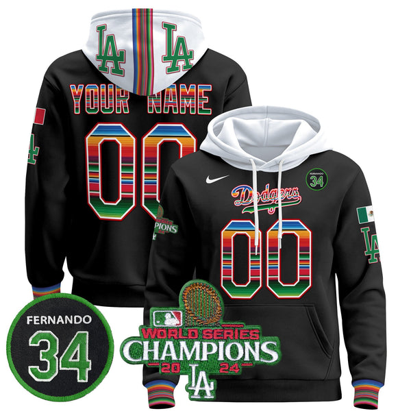 Dodgers Mexico 2024 World Series Champions Custom Pullover Hoodie V2 - All Stitched