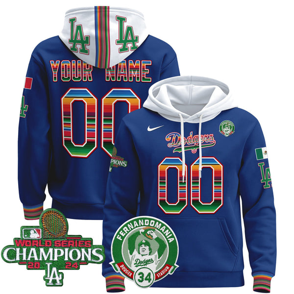 Dodgers Mexico 2024 World Series Champions Custom Pullover Hoodie V3 - All Stitched