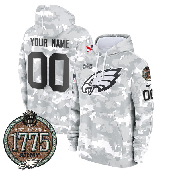 Eagles 2024 Salute to Service Establishment Year Patch Custom Fleece Pullover Hoodie - All Stitched