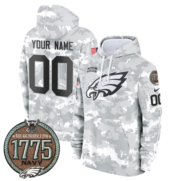 Eagles 2024 Salute to Service Establishment Year Patch Custom Fleece Pullover Hoodie - All Stitched