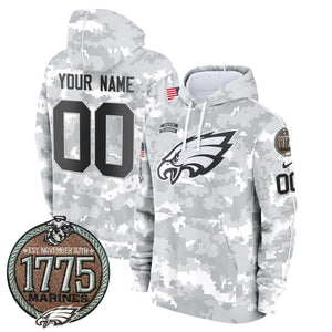 Eagles 2024 Salute to Service Establishment Year Patch Custom Fleece Pullover Hoodie - All Stitched