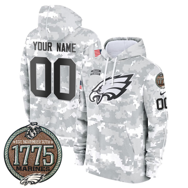 Eagles 2024 Salute to Service Establishment Year Patch Custom Fleece Pullover Hoodie - All Stitched