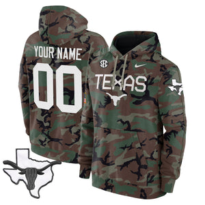 Texas Longhorns 2024 Military Custom Fleece Pullover Hoodie - All Stitched