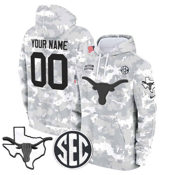 Texas Longhorns 2024 Salute to Service Custom Fleece Pullover Hoodie - All Stitched