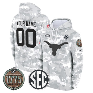 Longhorns 2024 Salute to Service Establishment Year Patch Custom Fleece Pullover Hoodie - All Stitched