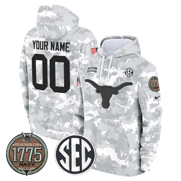 Longhorns 2024 Salute to Service Establishment Year Patch Custom Fleece Pullover Hoodie - All Stitched