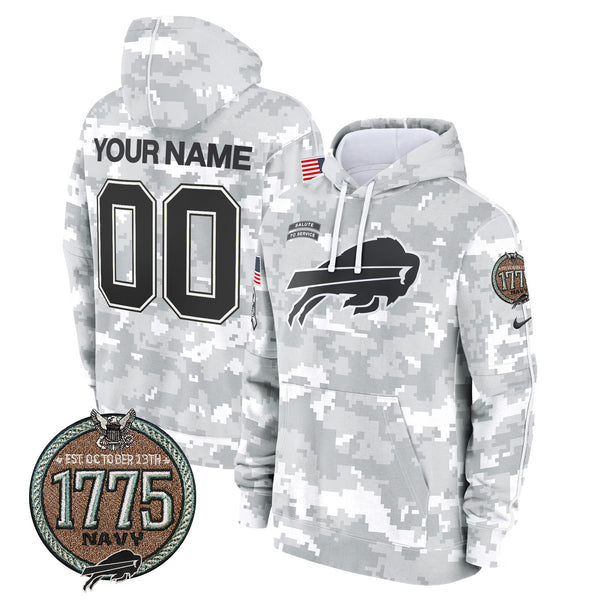 Buffalo Bills 2024 Salute to Service Establishment Year Patch Custom Fleece Pullover Hoodie - All Stitched