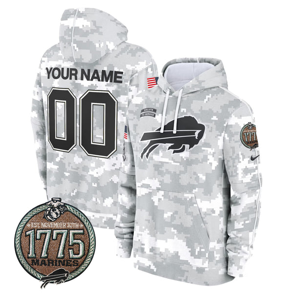 Buffalo Bills 2024 Salute to Service Establishment Year Patch Custom Fleece Pullover Hoodie - All Stitched