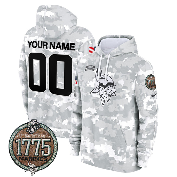 Minnesota Vikings 2024 Salute to Service Establishment Year Patch Custom Fleece Pullover Hoodie - All Stitched