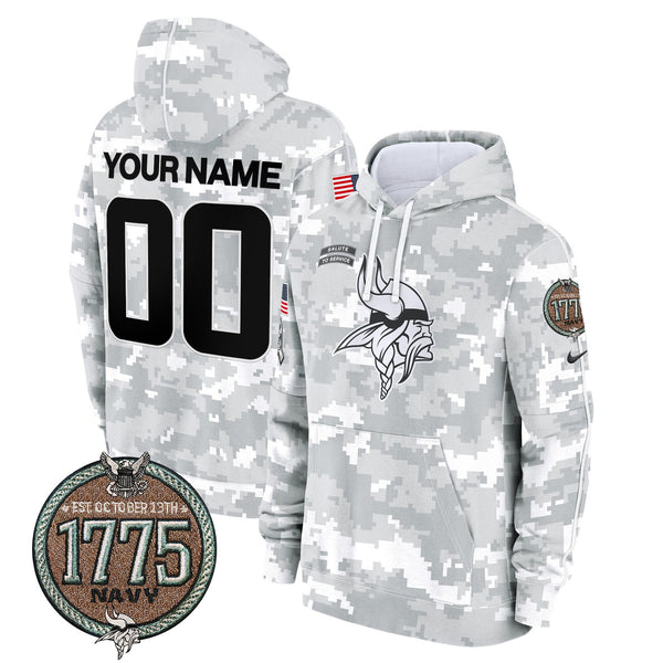 Minnesota Vikings 2024 Salute to Service Establishment Year Patch Custom Fleece Pullover Hoodie - All Stitched
