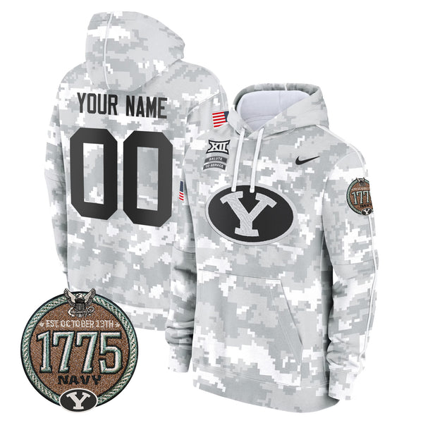 BYU Cougars 2024 Salute to Service Establishment Year Patch Custom Fleece Pullover Hoodie - All Stitched