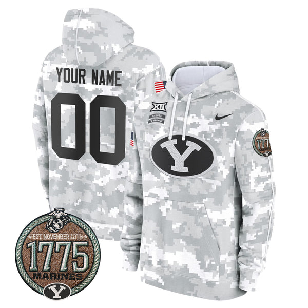 BYU Cougars 2024 Salute to Service Establishment Year Patch Custom Fleece Pullover Hoodie - All Stitched