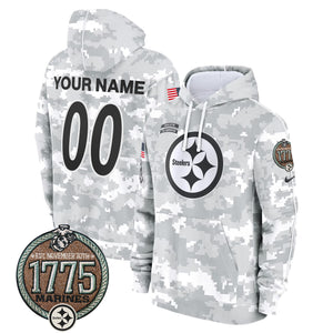 Steelers 2024 Salute to Service Establishment Year Patch Custom Fleece Pullover Hoodie - All Stitched