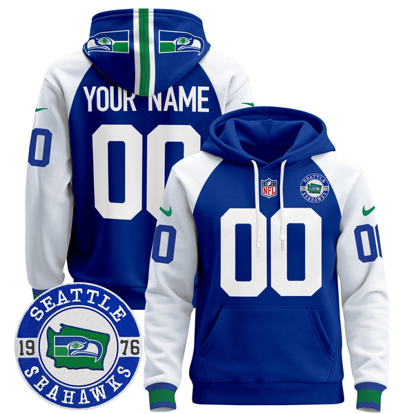 Seahawks Throwback Est. 1976 Patch Custom Pullover Hoodie - All Stitched