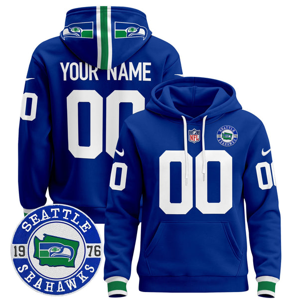 Seahawks Throwback Est. 1976 Patch Custom Pullover Hoodie - All Stitched