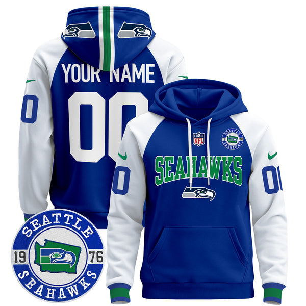 Seahawks Throwback Est. 1976 Patch Custom Pullover Hoodie V2 - All Print