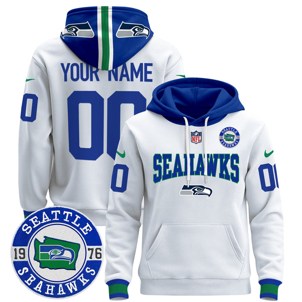 Seahawks Throwback Est. 1976 Patch Custom Pullover Hoodie V2 - All Print
