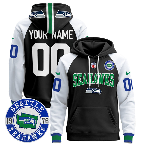 Seahawks Throwback Est. 1976 Patch Custom Pullover Hoodie V2 - All Print