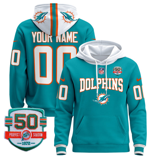 Dolphins 50th 1972 Perfect Season Patch Custom Pullover Hoodie V2 - All Print