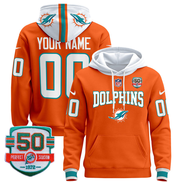 Dolphins 50th 1972 Perfect Season Patch Custom Pullover Hoodie V2 - All Print