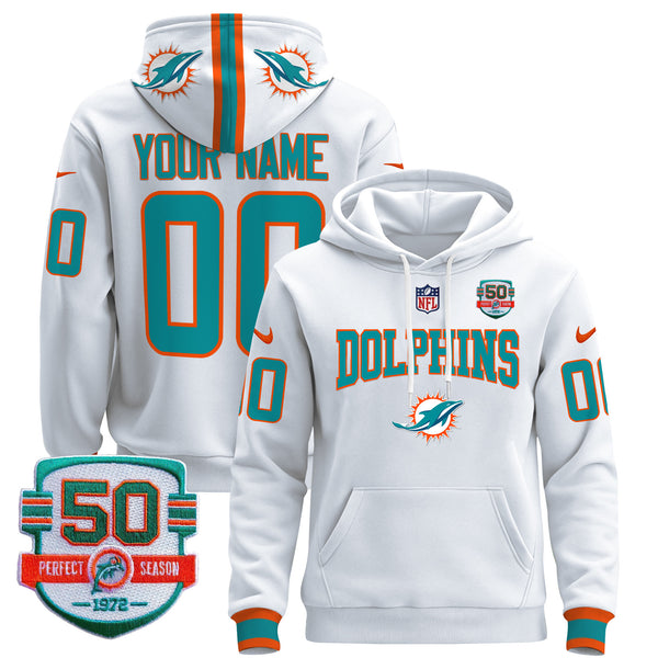 Dolphins 50th 1972 Perfect Season Patch Custom Pullover Hoodie V2 - All Print