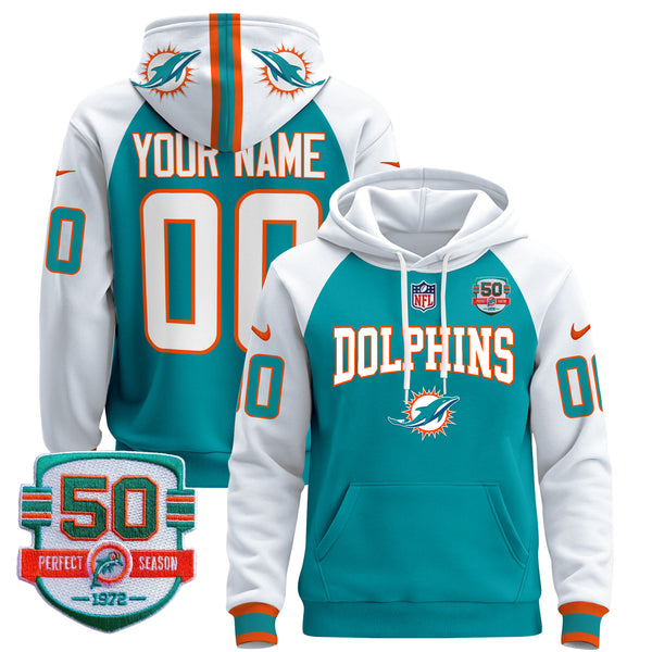 Dolphins 50th 1972 Perfect Season Patch Custom Pullover Hoodie V2 - All Print