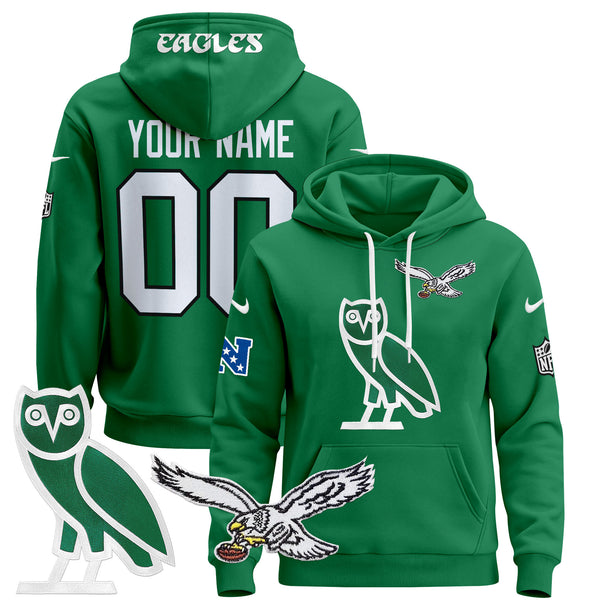 Philadelphia Eagles OVO 2024 Custom Pullover Hoodie - All Stitched