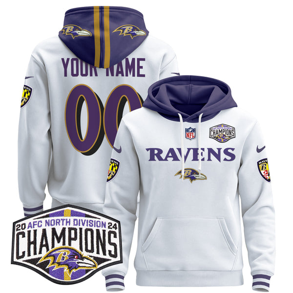 Baltimore Ravens 2024 AFC North Division Champions Patch Custom Pullover Hoodie - All Print