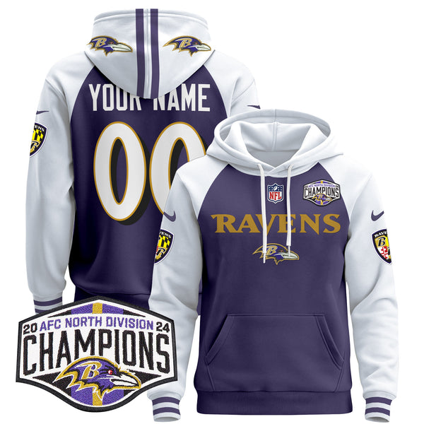 Baltimore Ravens 2024 AFC North Division Champions Patch Custom Pullover Hoodie - All Print