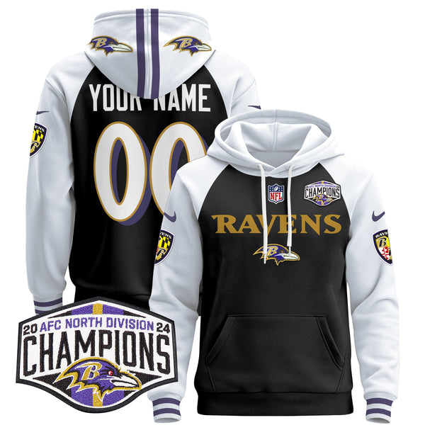 Baltimore Ravens 2024 AFC North Division Champions Patch Custom Pullover Hoodie - All Print