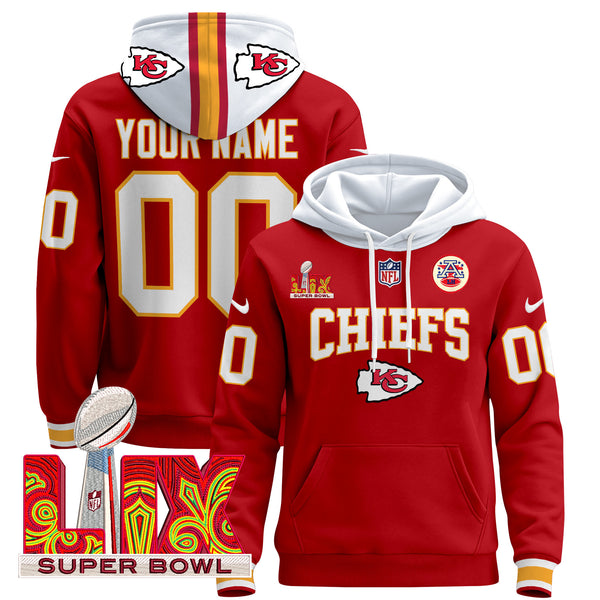 Kansas City Chiefs Super Bowl LIX Patch Custom Pullover Hoodie - All Print