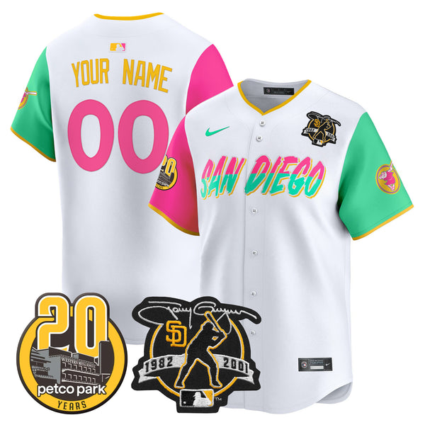 Padres Tony Gwynn & Petco Park 20th Patch Vapor Premier Limited Custom Jersey - All Stitched