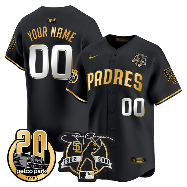 Padres Tony Gwynn & Petco Park 20th Patch Vapor Premier Limited Custom Jersey - All Stitched