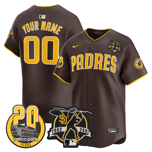 Padres Tony Gwynn & Petco Park 20th Patch Vapor Premier Limited Custom Jersey - All Stitched
