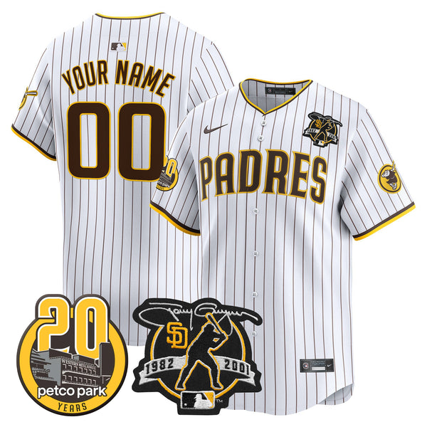 Padres Tony Gwynn & Petco Park 20th Patch Vapor Premier Limited Custom Jersey - All Stitched