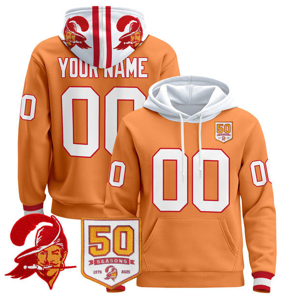 Tampa Bay Buccaneers Throwback 50th Season Patch Custom Pullover Hoodie - All Stitched