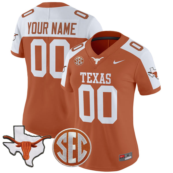 Texas Longhorns 2025 State Map & SEC Patch Vapor Limited Custom Jersey - All Stitched